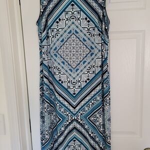White House Black Market Blue and White Reversible Sheath Midi Dress